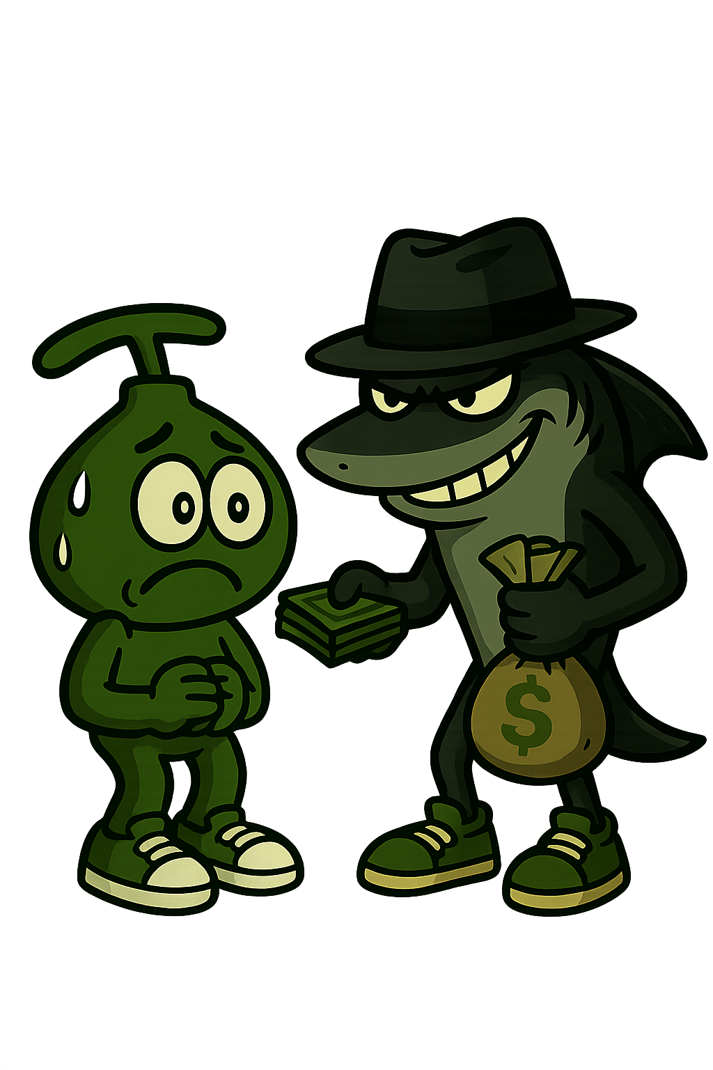 PumpNoid making a shady deal in an alley